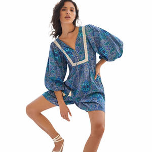 Anthropologie Lissa Romper in Blue Motif Size XL